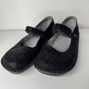 Alegria Belle Mary Jane Black Embossed Pattern Flats Shoes 40